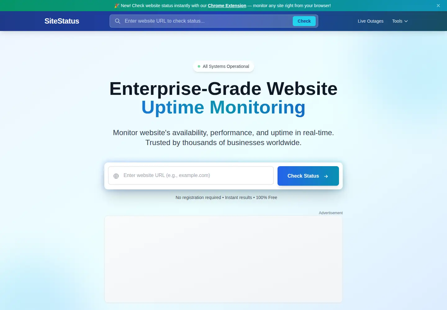 Captured homepage of sitestatus.org in the current scan