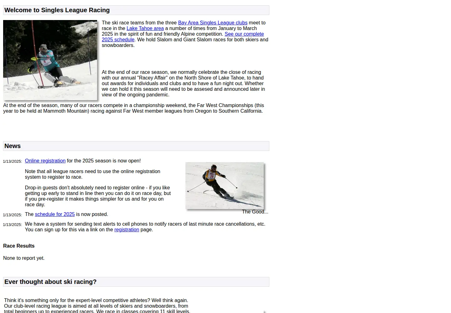 Captured homepage of slracing.org in the current scan