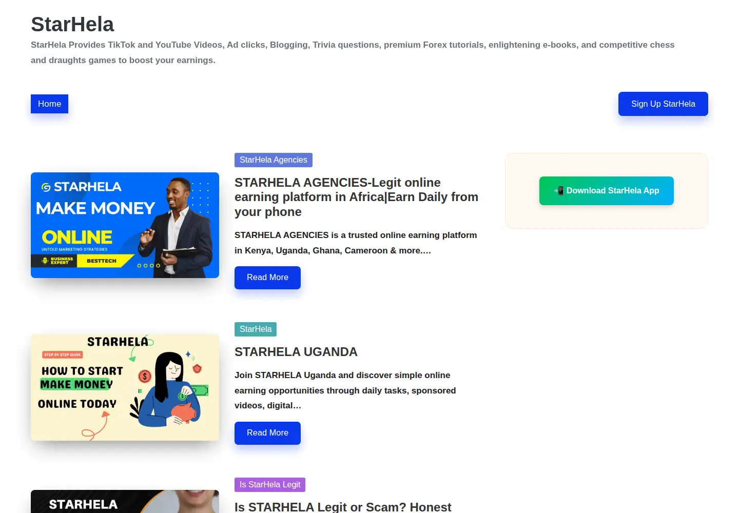 Captured homepage of starhela.org in the current scan