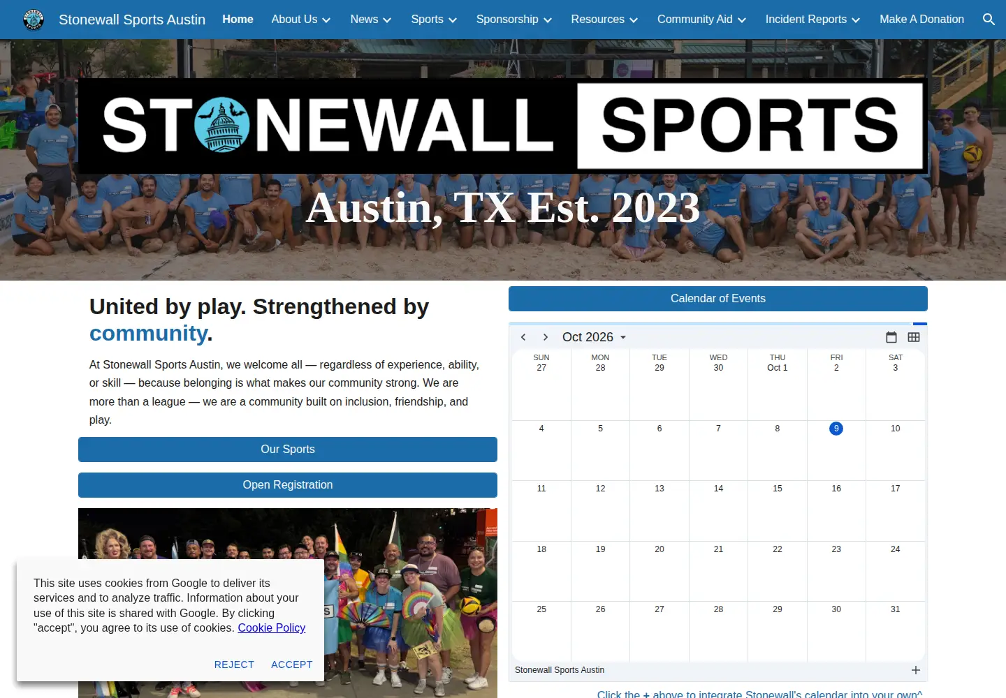 Screenshot of stonewallsportsaustin.org