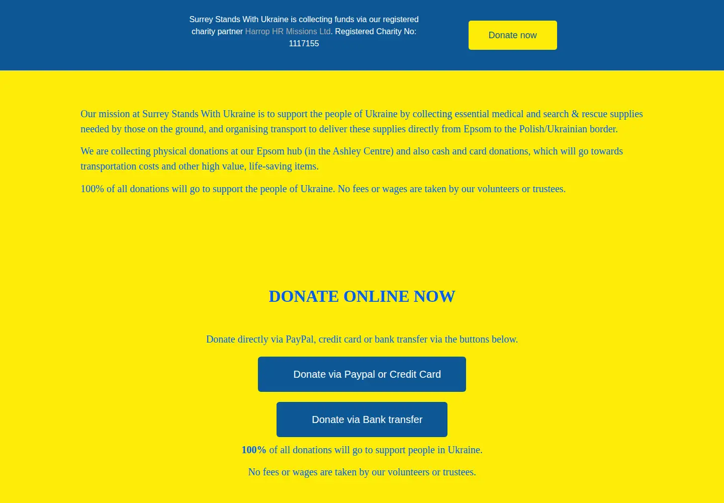 Captured homepage of surreystandswithukraine.org in the current scan