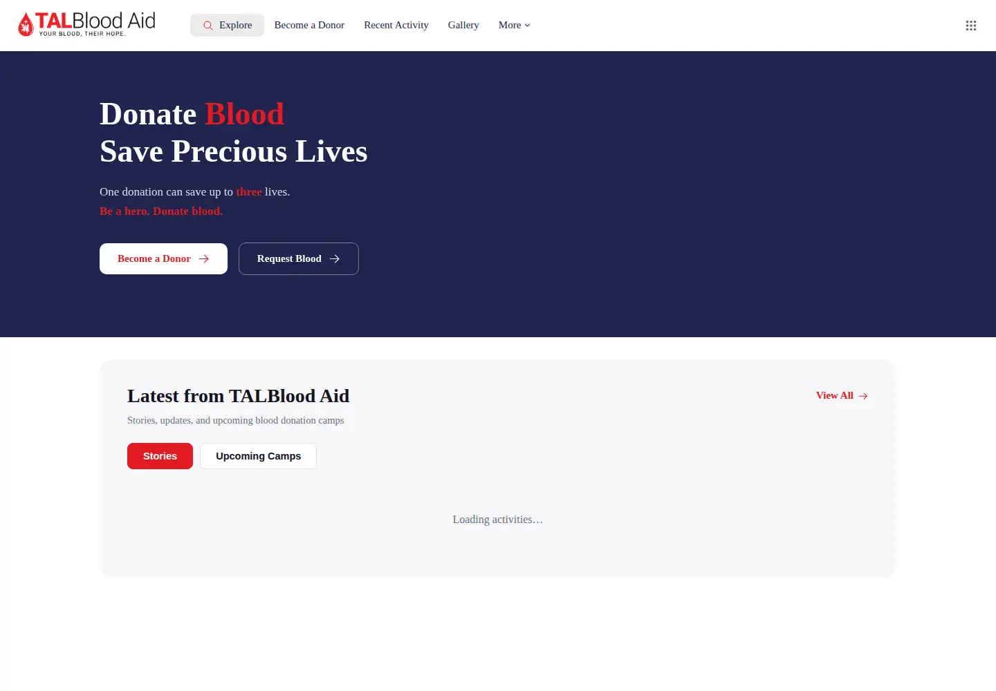 Screenshot of talbloodaid.org