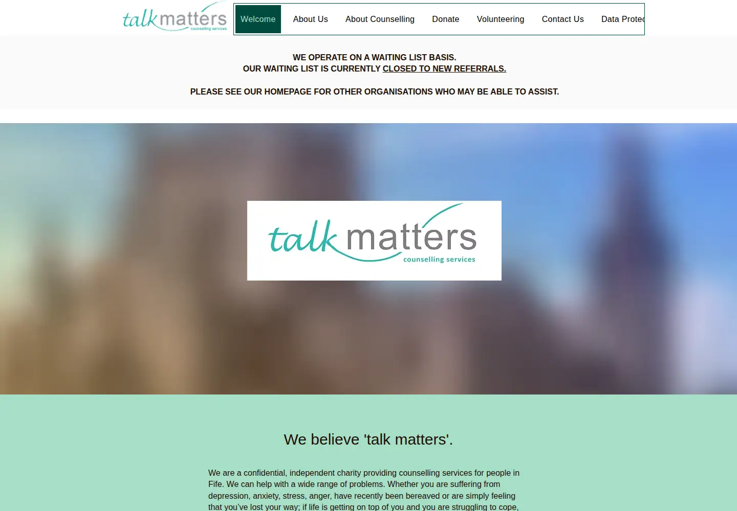 Captured homepage of talkmatters.org in the current scan
