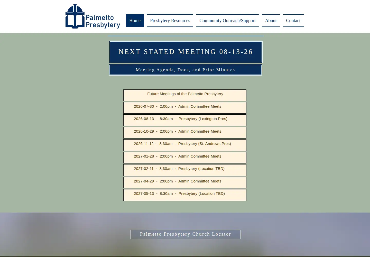Captured homepage of thepalmettopresbytery.org in the current scan