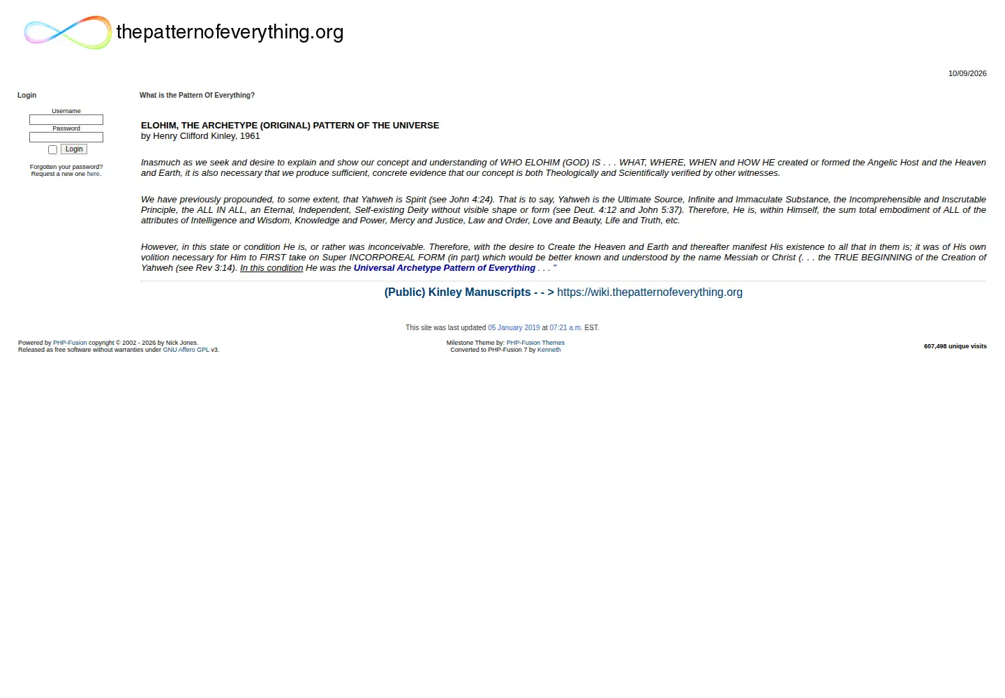 Captured homepage of thepatternofeverything.org in the current scan