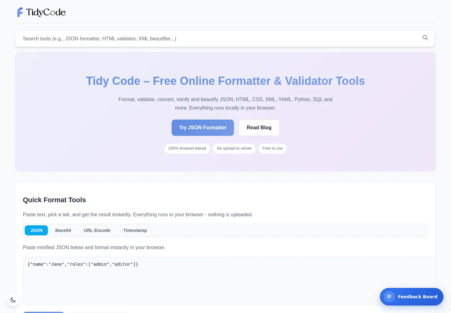 Captured homepage of tidycode.org in the current scan