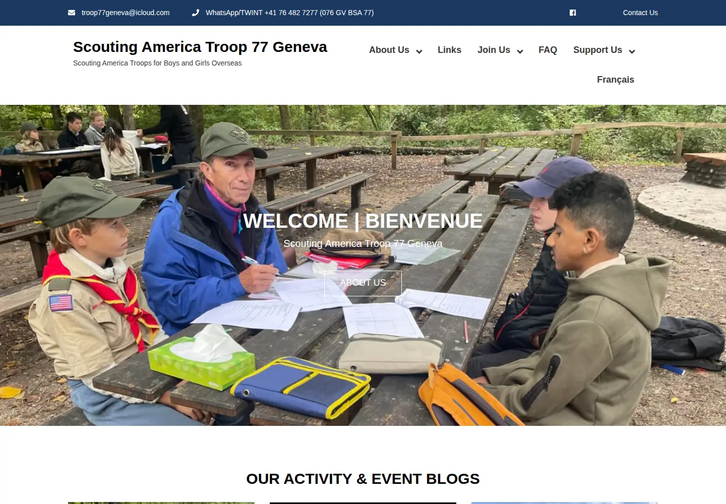 Captured homepage of troop77geneva.org in the current scan