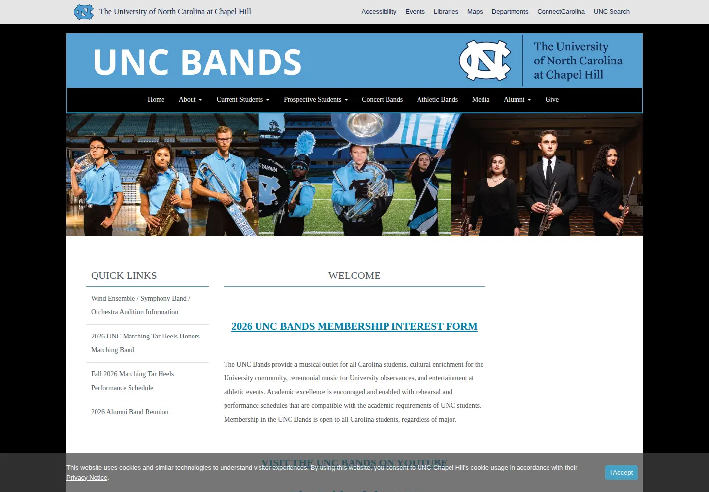 Screenshot of uncbands.org