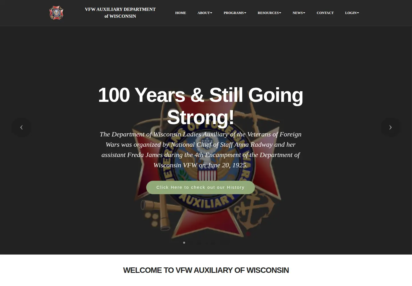 Captured homepage of vfwauxwi.org in the current scan