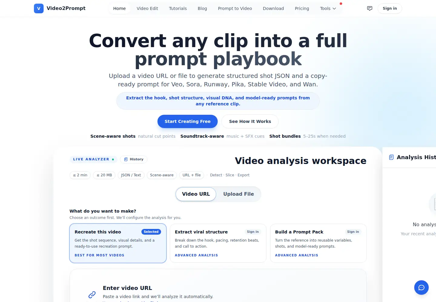 Screenshot of video2prompt.org