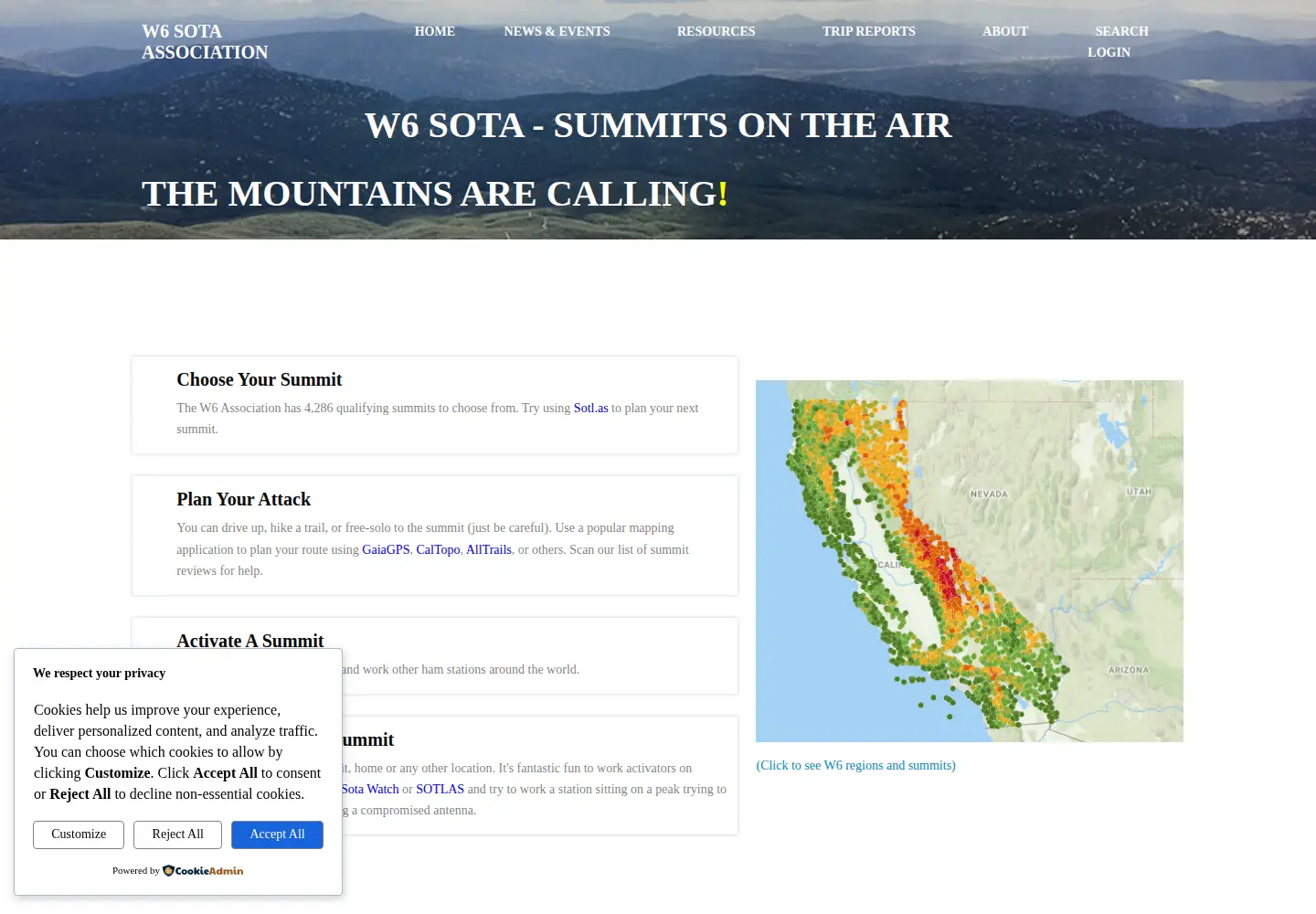 Captured homepage of w6-sota.org in the current scan