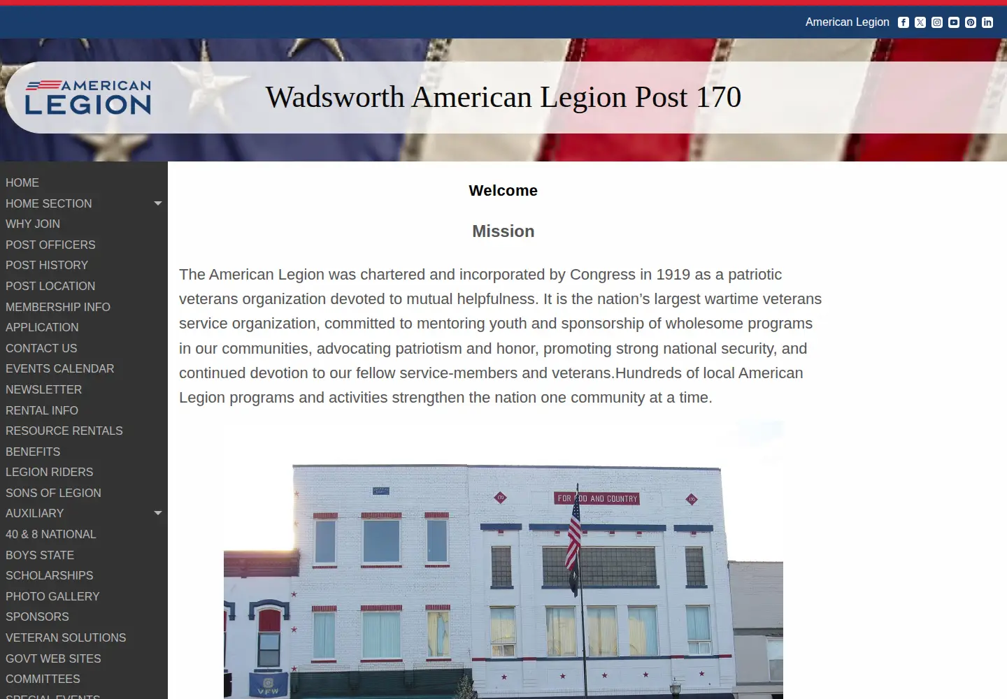 Captured homepage of wadsworthpost170.org in the current scan