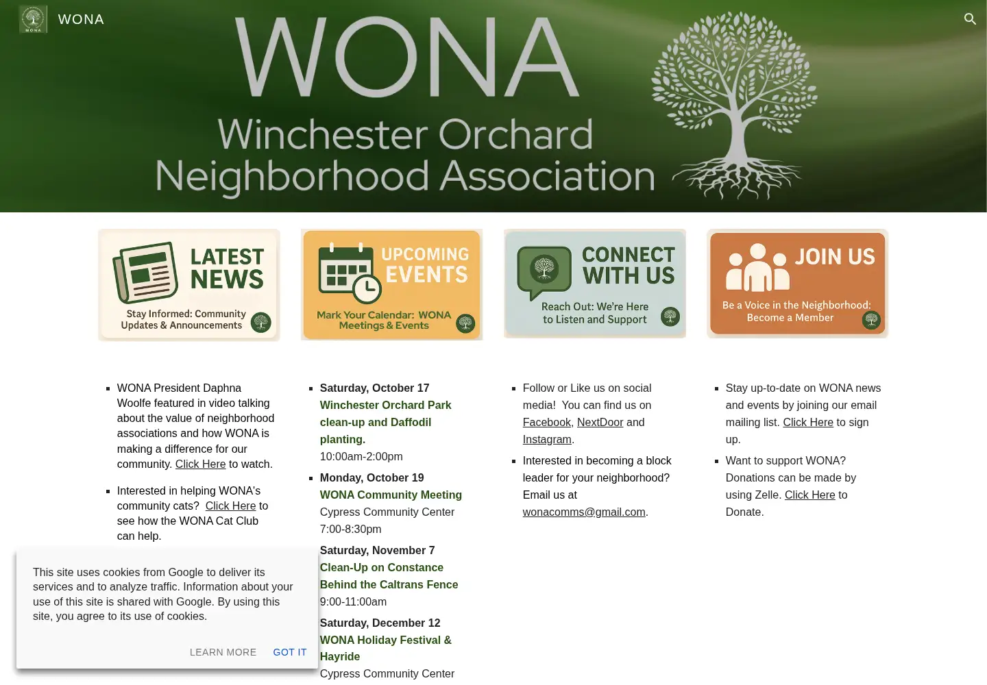 Captured homepage of winchesterorchard.org in the current scan