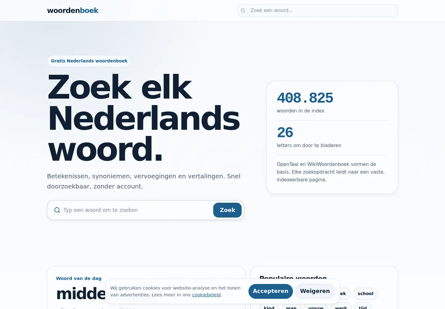 Captured homepage of woordenboek.org in the current scan