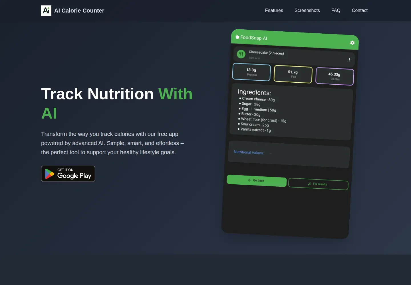 Screenshot of aicaloriecounter.ovh