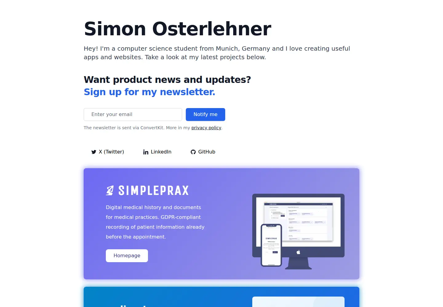 Screenshot of simons.page