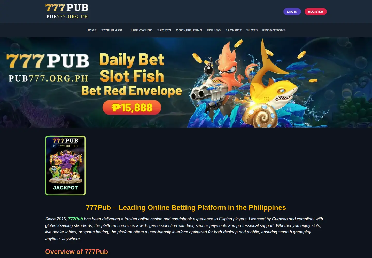 Captured homepage of pub777.org.ph in the current scan