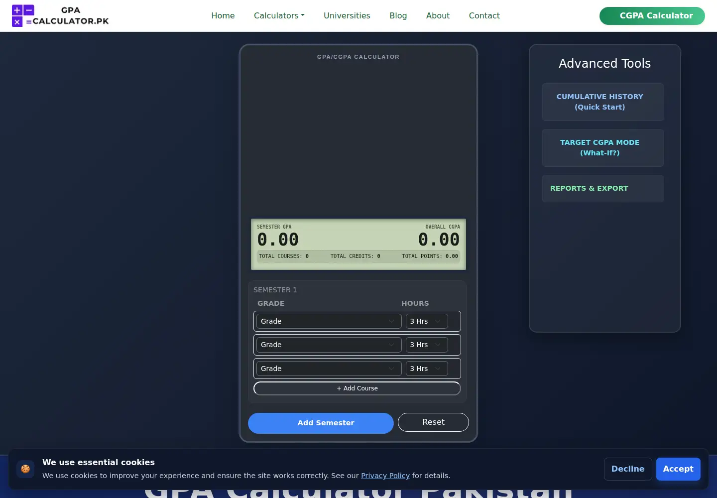 Screenshot of gpacalculator.pk
