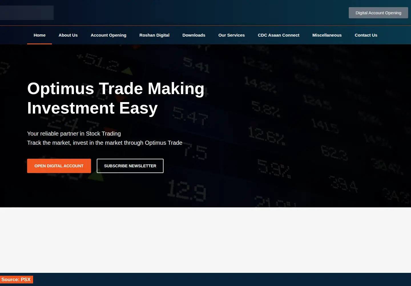 Captured homepage of optimustrade.pk in the current scan