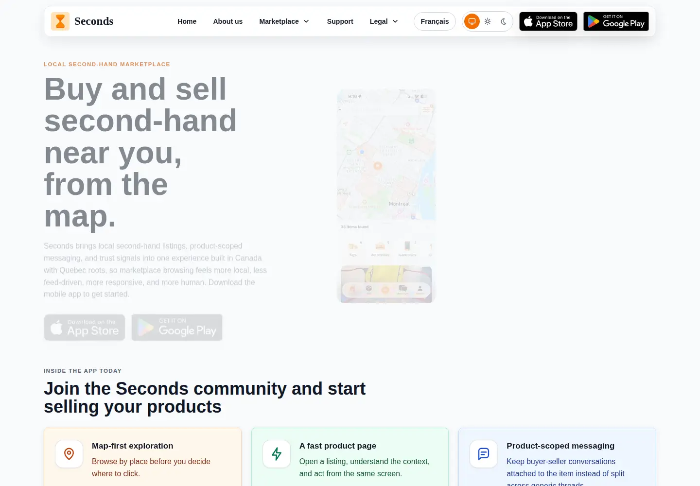 Captured homepage of seconds.place in the current scan