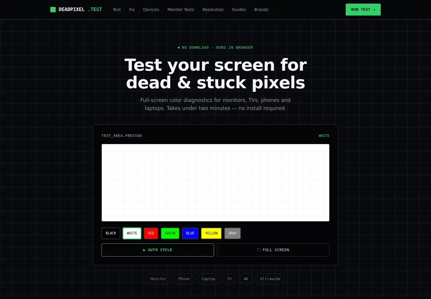 Captured homepage of deadpixeltest.pro in the current scan