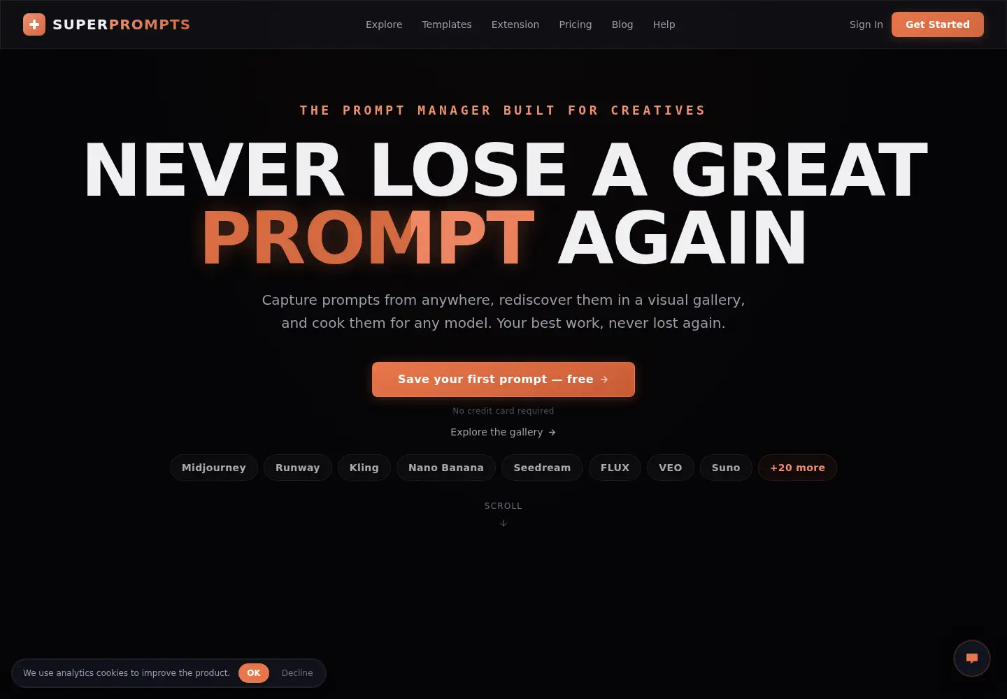 Captured homepage of superprompts.pro in the current scan