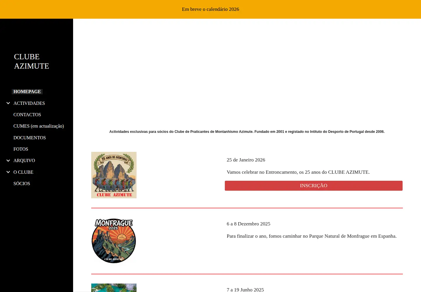 Captured homepage of clubeazimute.com.pt in the current scan