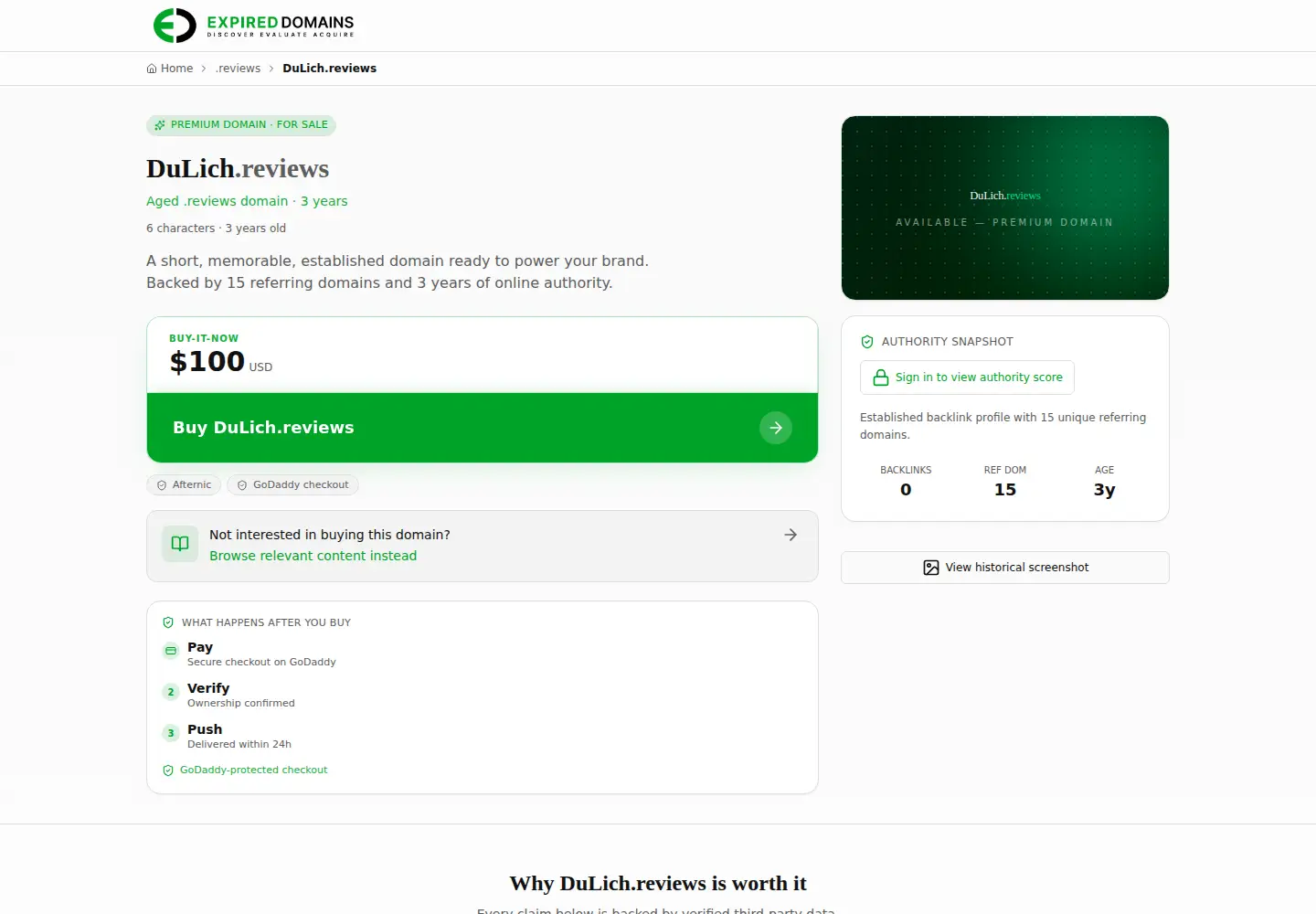 Captured homepage of dulich.reviews in the current scan