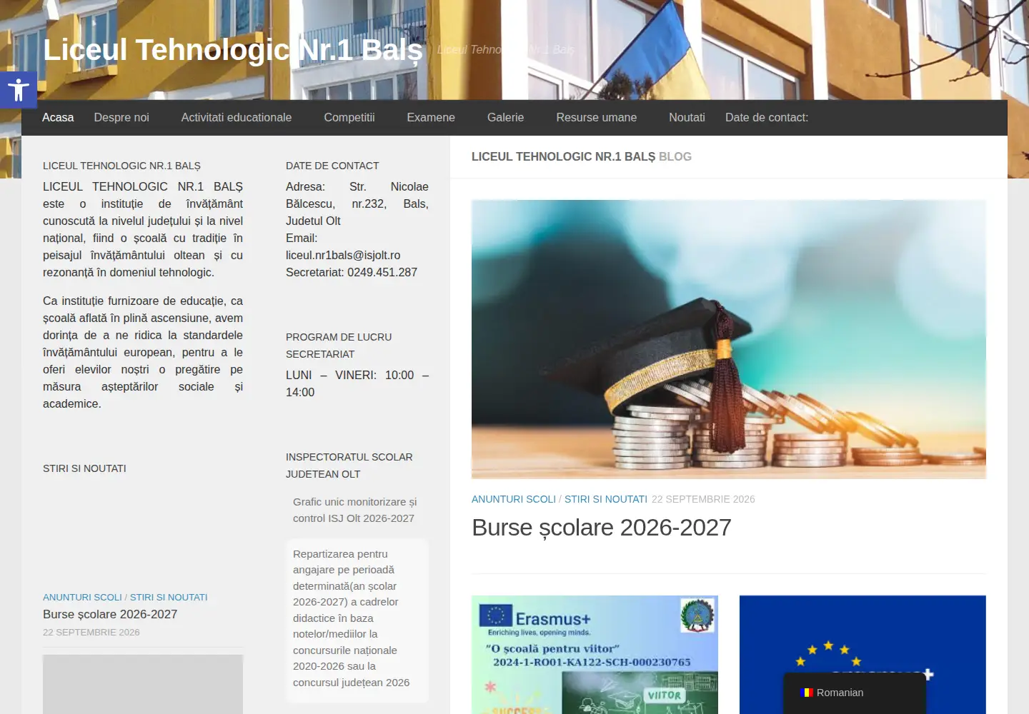 Captured homepage of colegiultehnicbals.ro in the current scan
