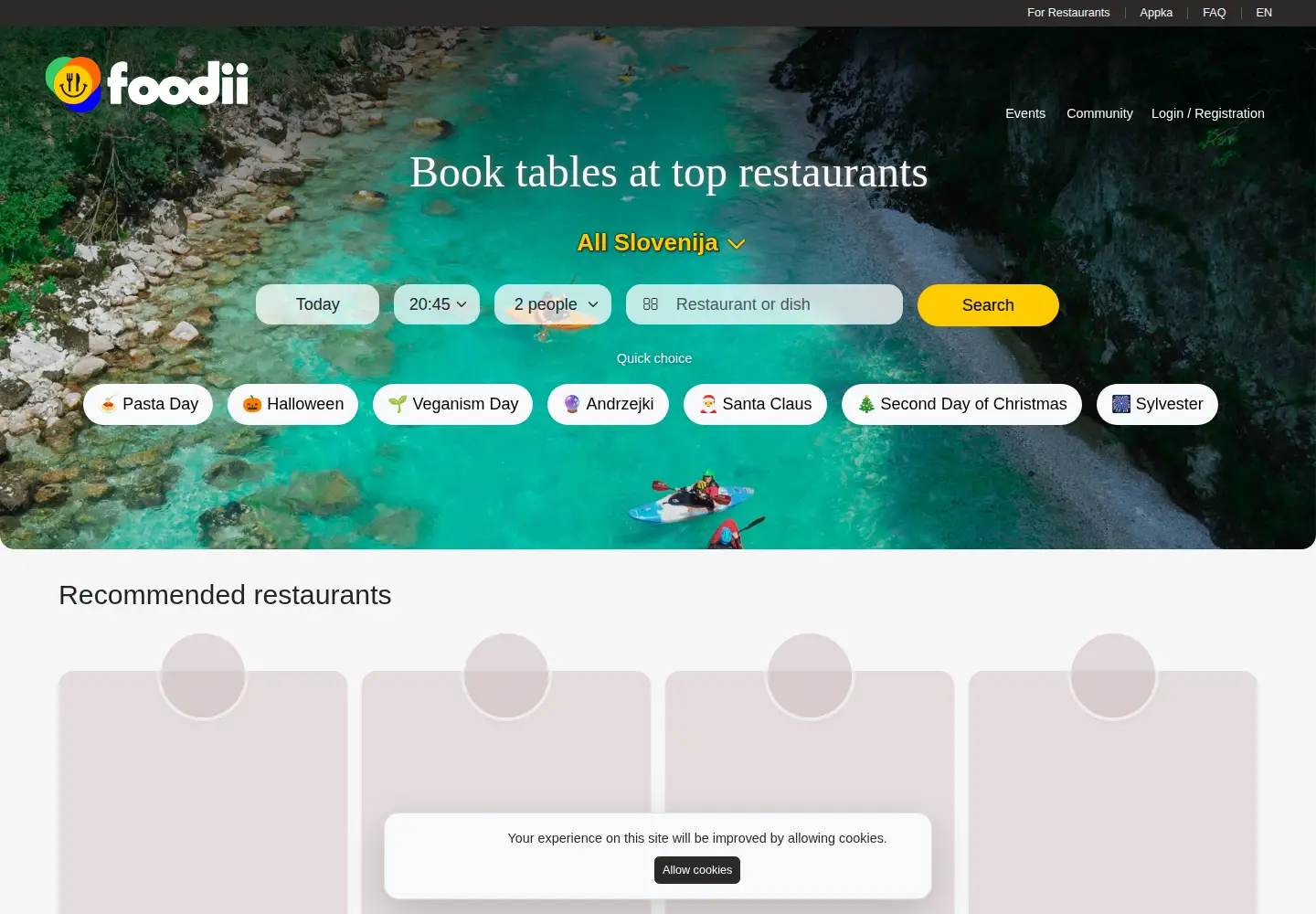 Captured homepage of foodii.si in the current scan