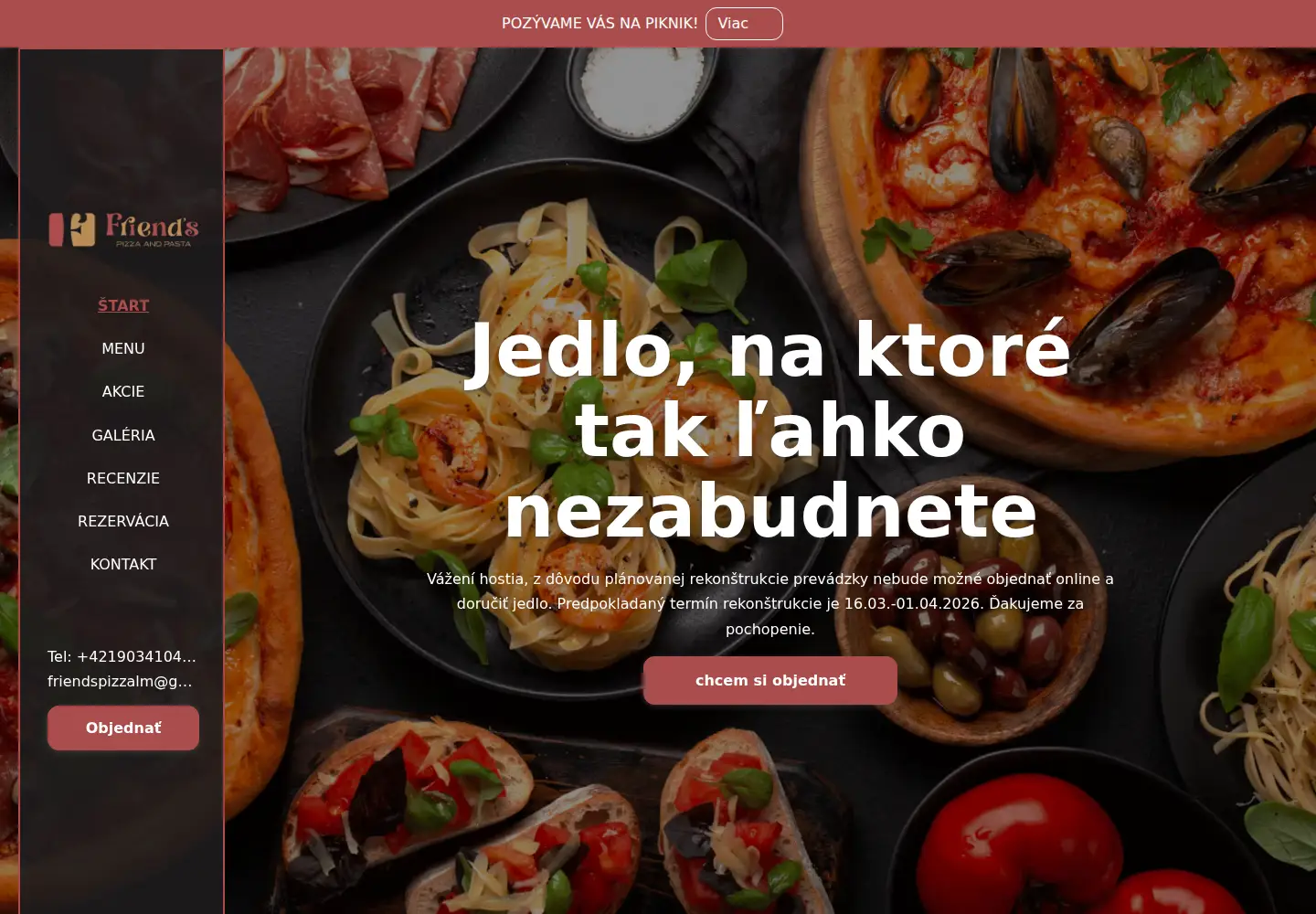 Captured homepage of friendspizza.sk in the current scan