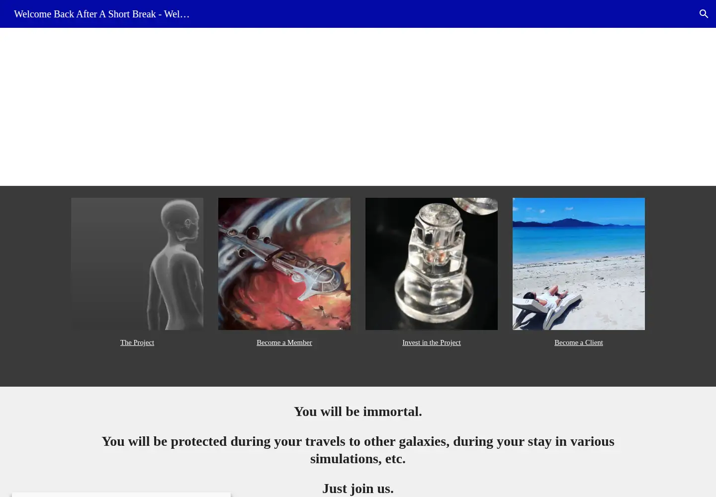 Captured homepage of welcomeback.space in the current scan