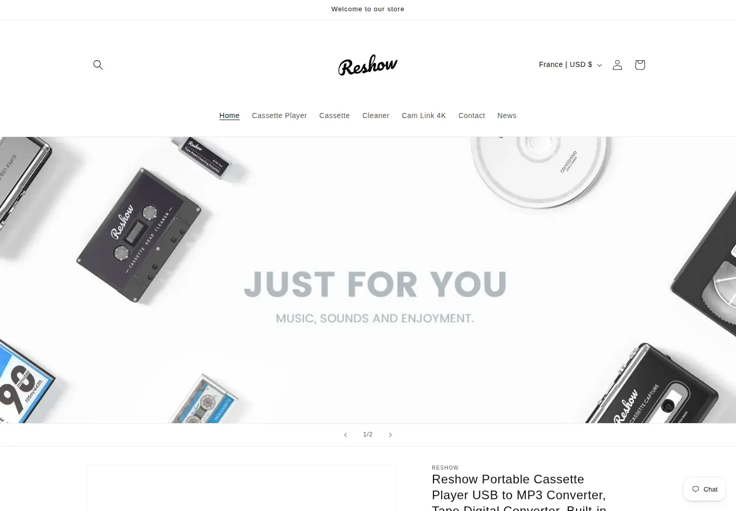 Captured homepage of reshow.store in the current scan