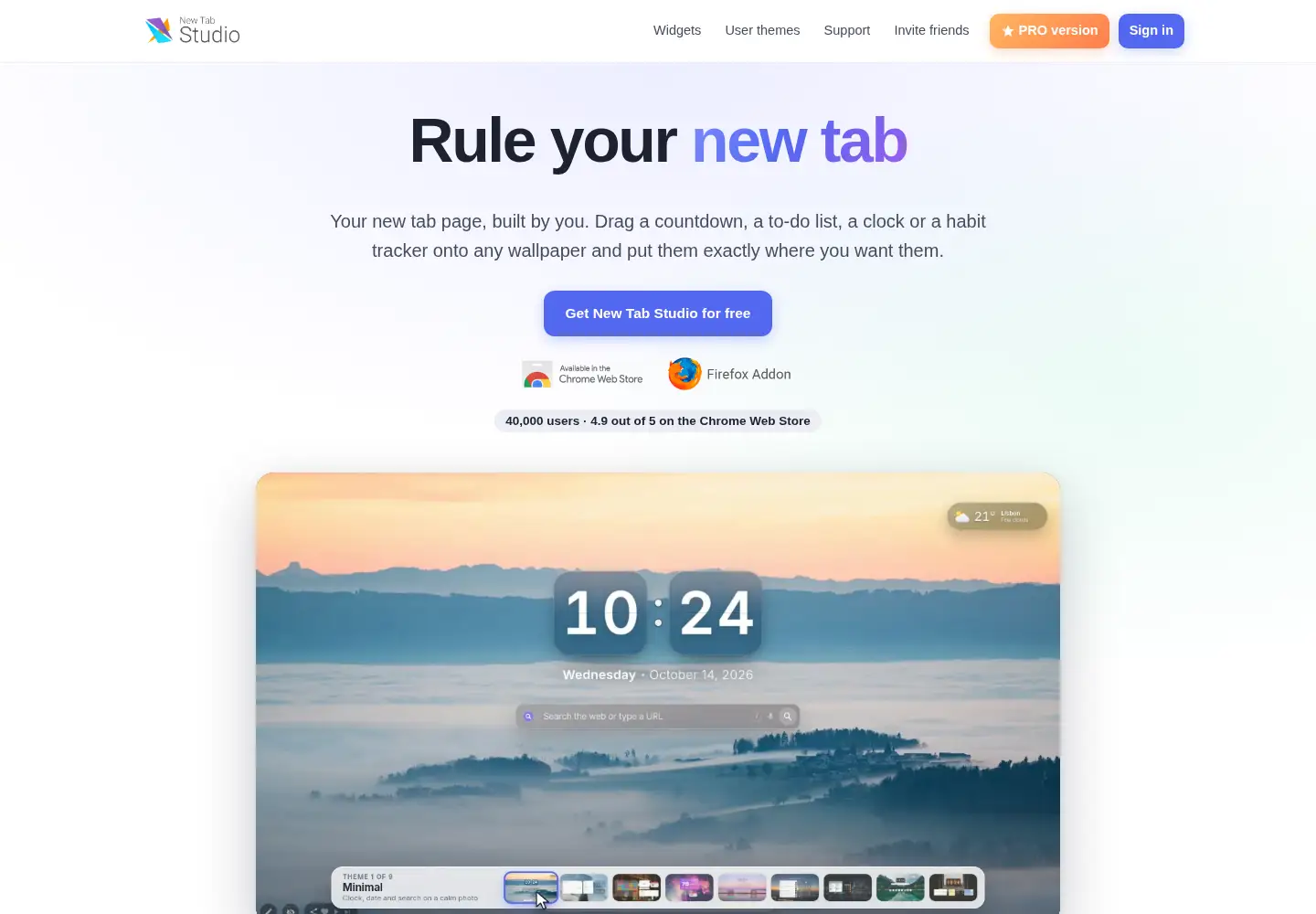 Screenshot of new-tab.studio