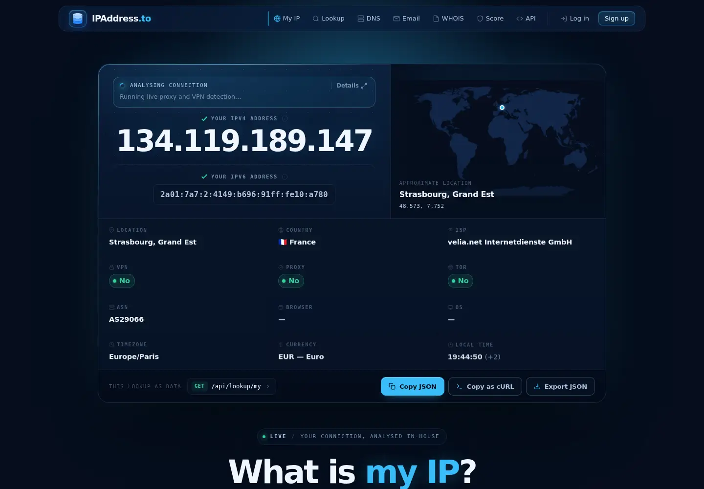 Captured homepage of ipaddress.to in the current scan
