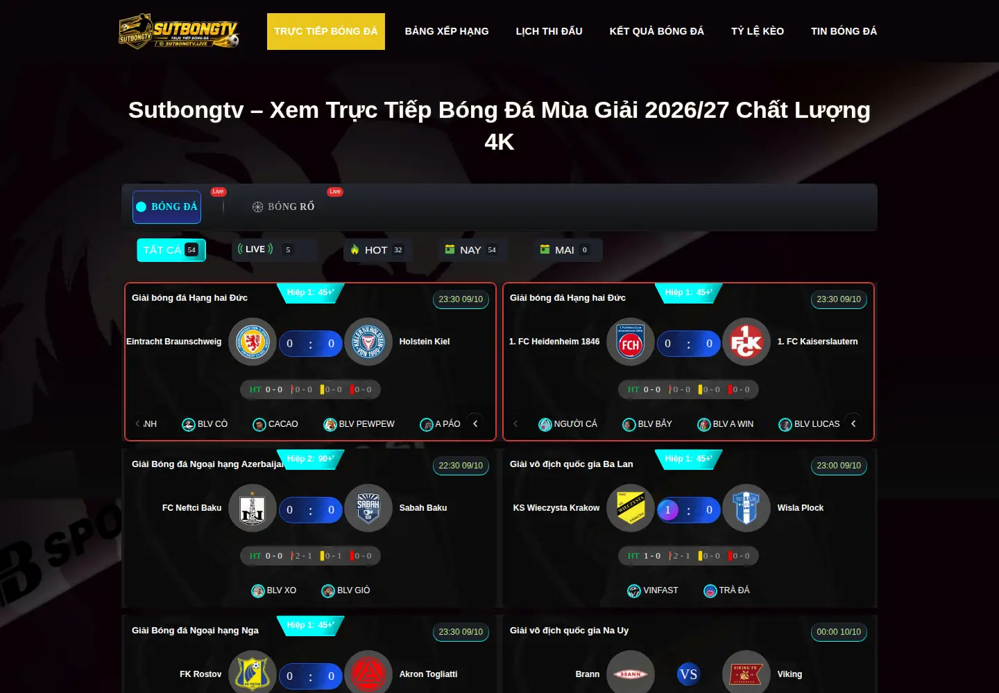 Captured homepage of tructiepbongda.tube in the current scan