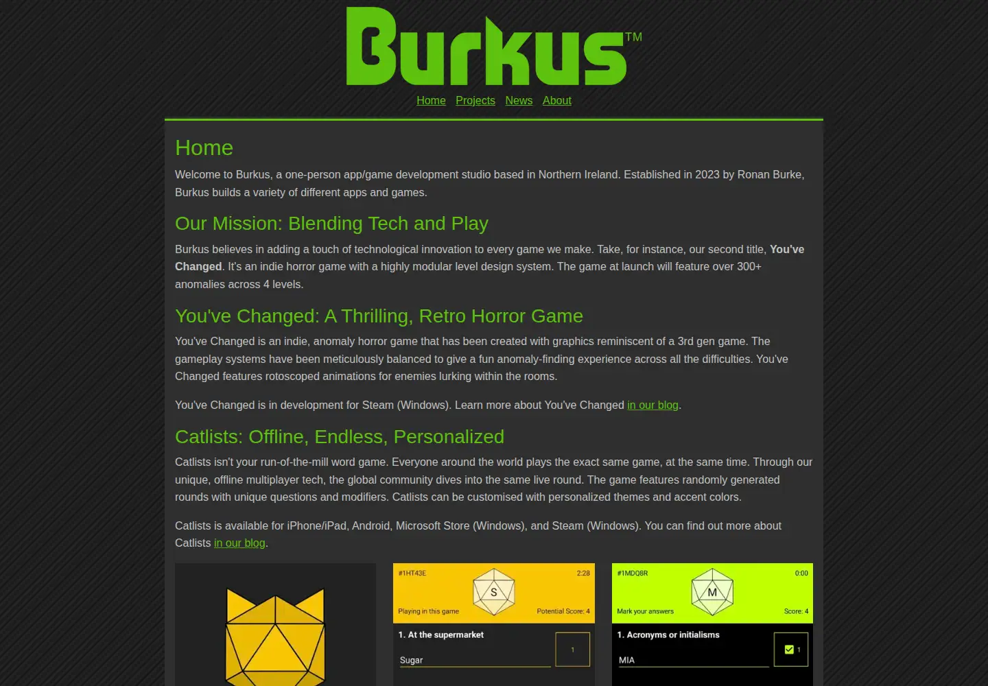 Captured homepage of burkus.co.uk in the current scan