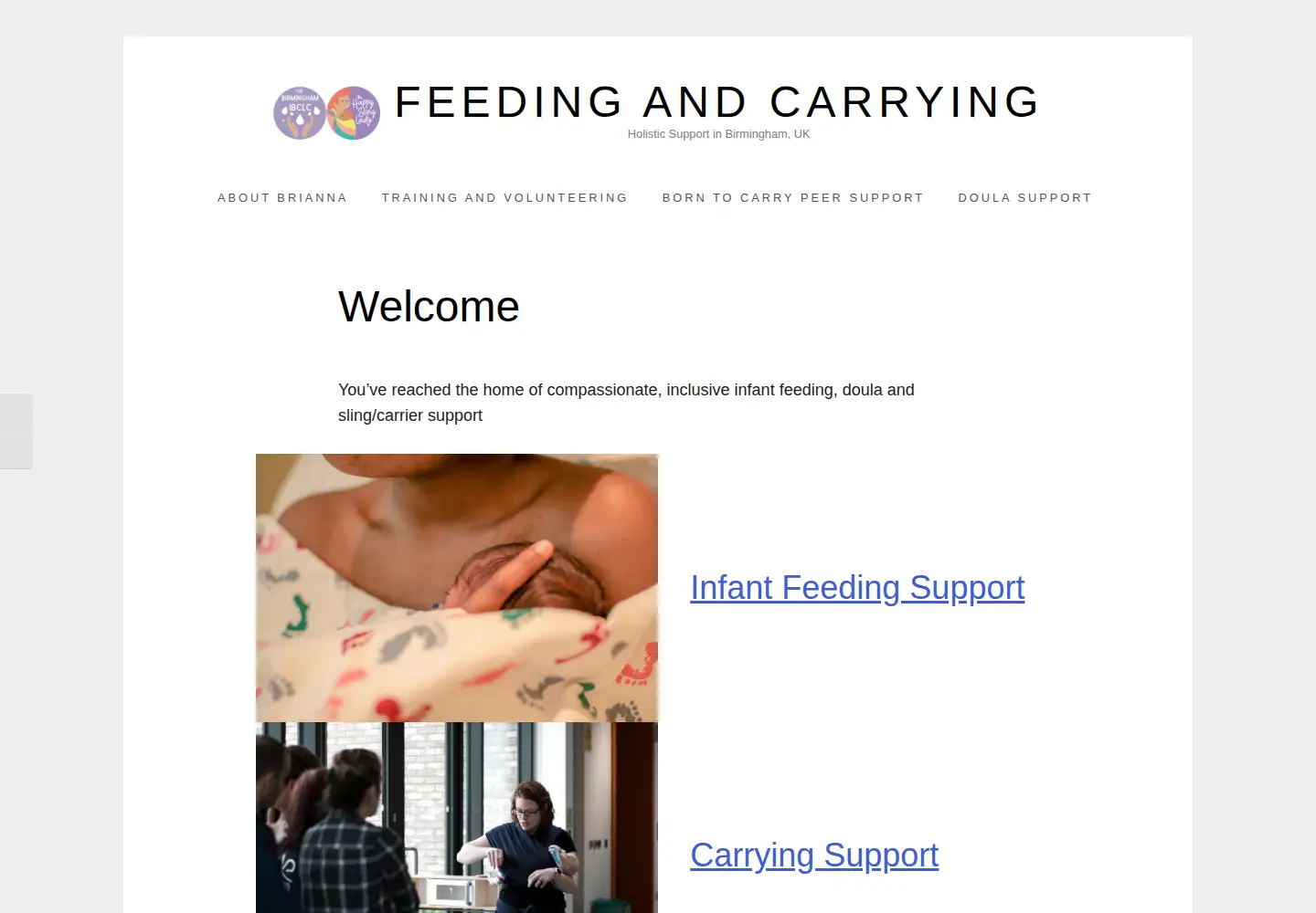 Captured homepage of feedingandcarrying.co.uk in the current scan