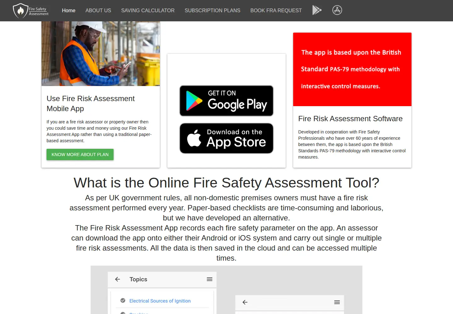 Captured homepage of fireriskassessmentapp.co.uk in the current scan