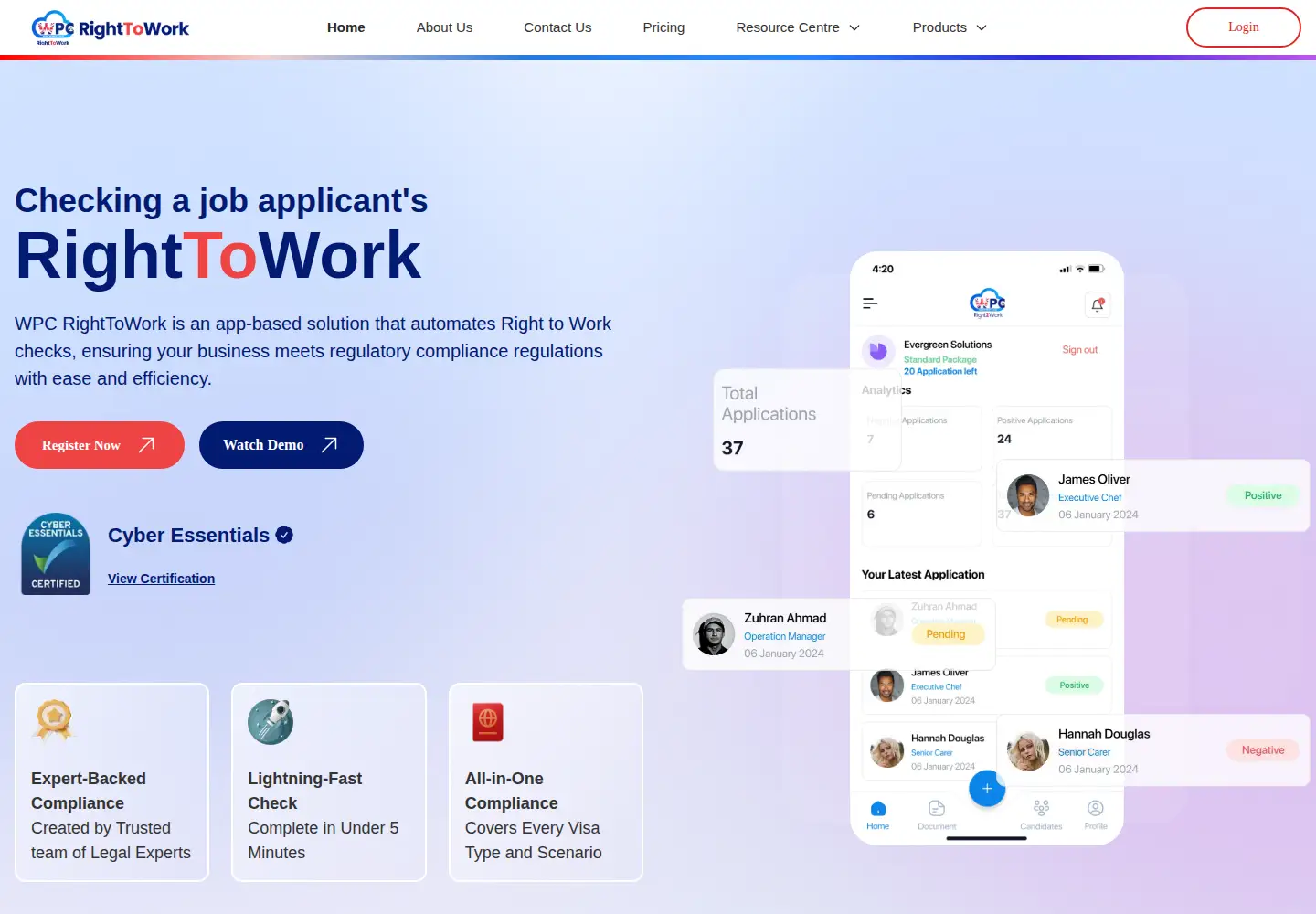Captured homepage of righttoworkcheck.co.uk in the current scan