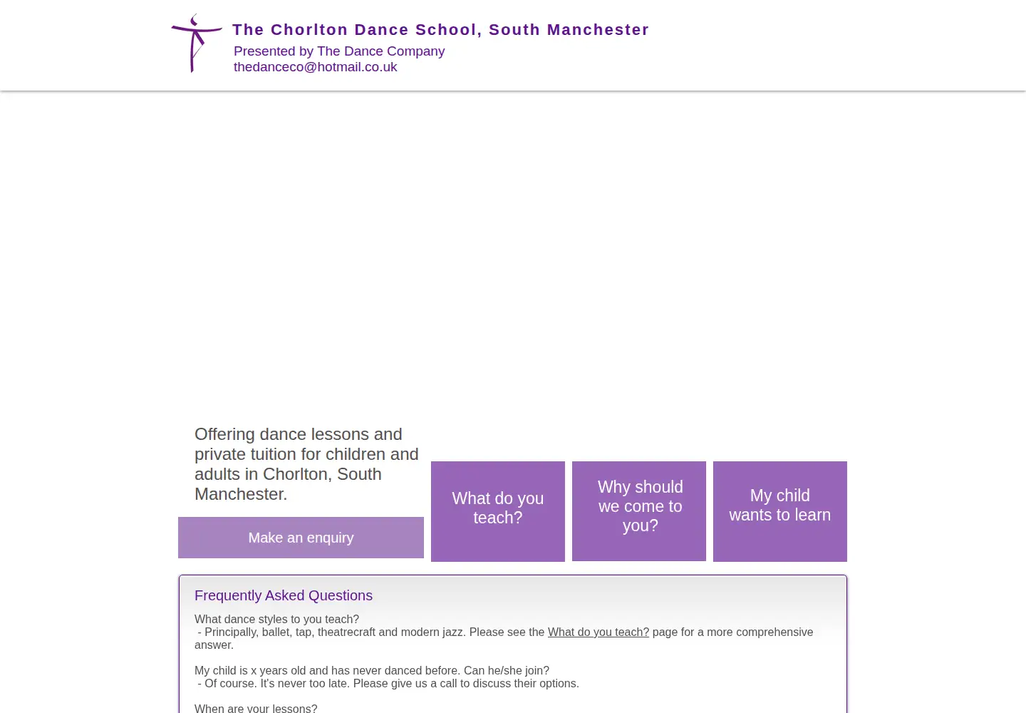 Captured homepage of thedancecompany-chorlton.co.uk in the current scan