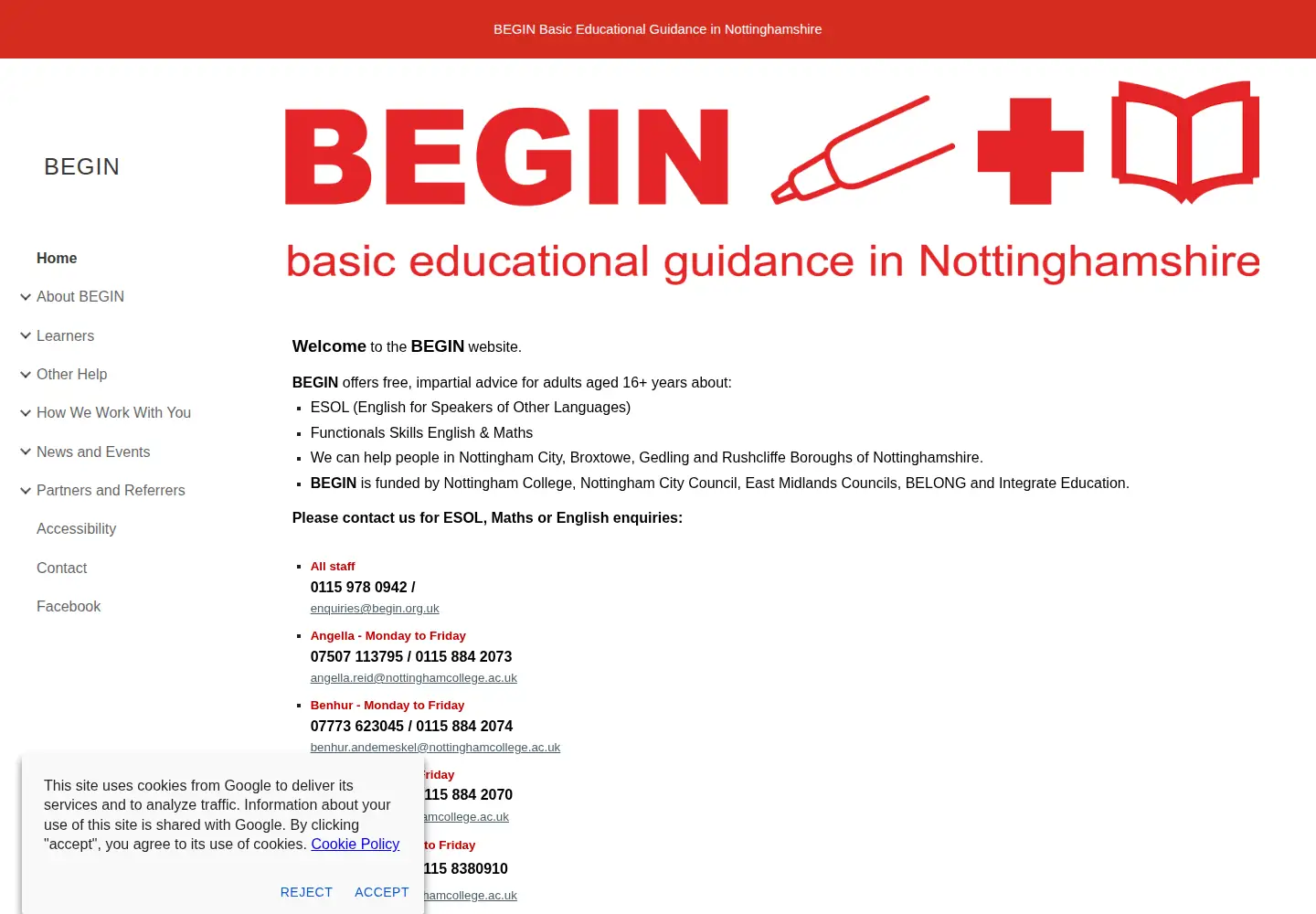 Screenshot of begin.org.uk