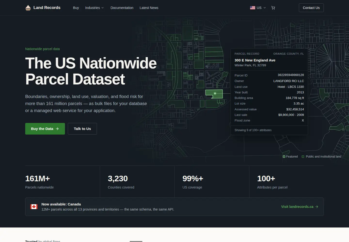 Captured homepage of landrecords.us in the current scan