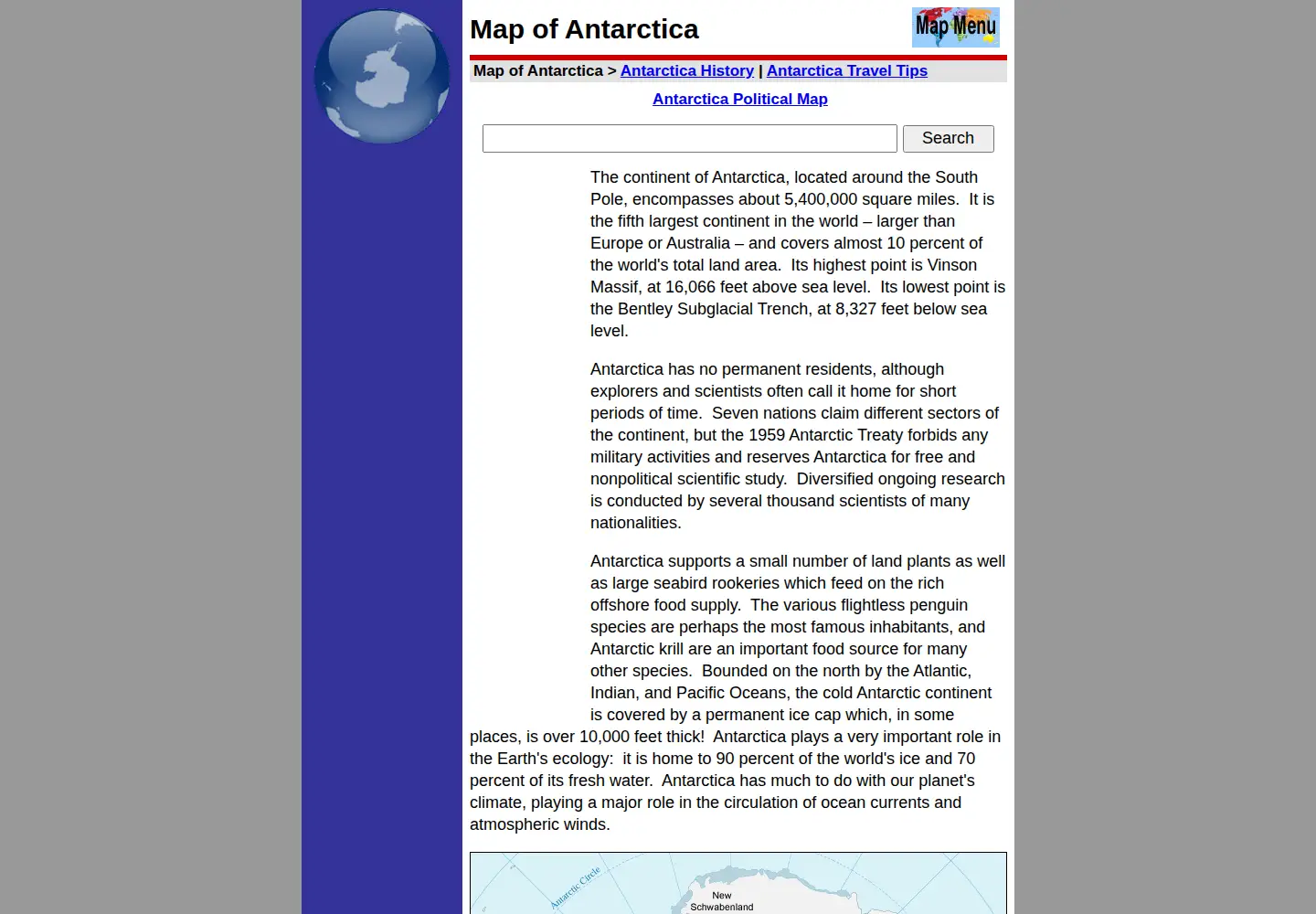 Captured homepage of map-of-antarctica.us in the current scan
