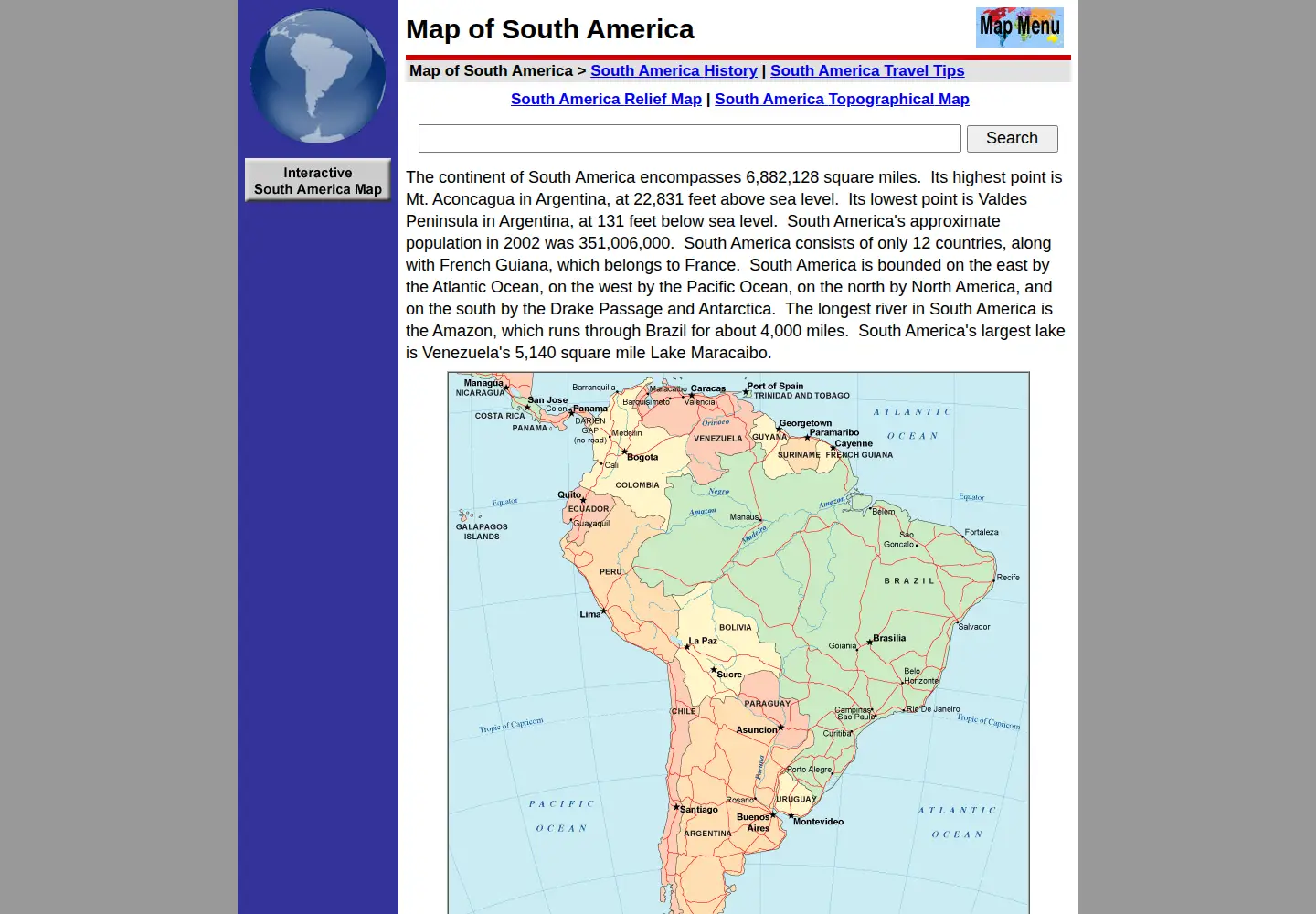 Captured homepage of map-of-south-america.us in the current scan