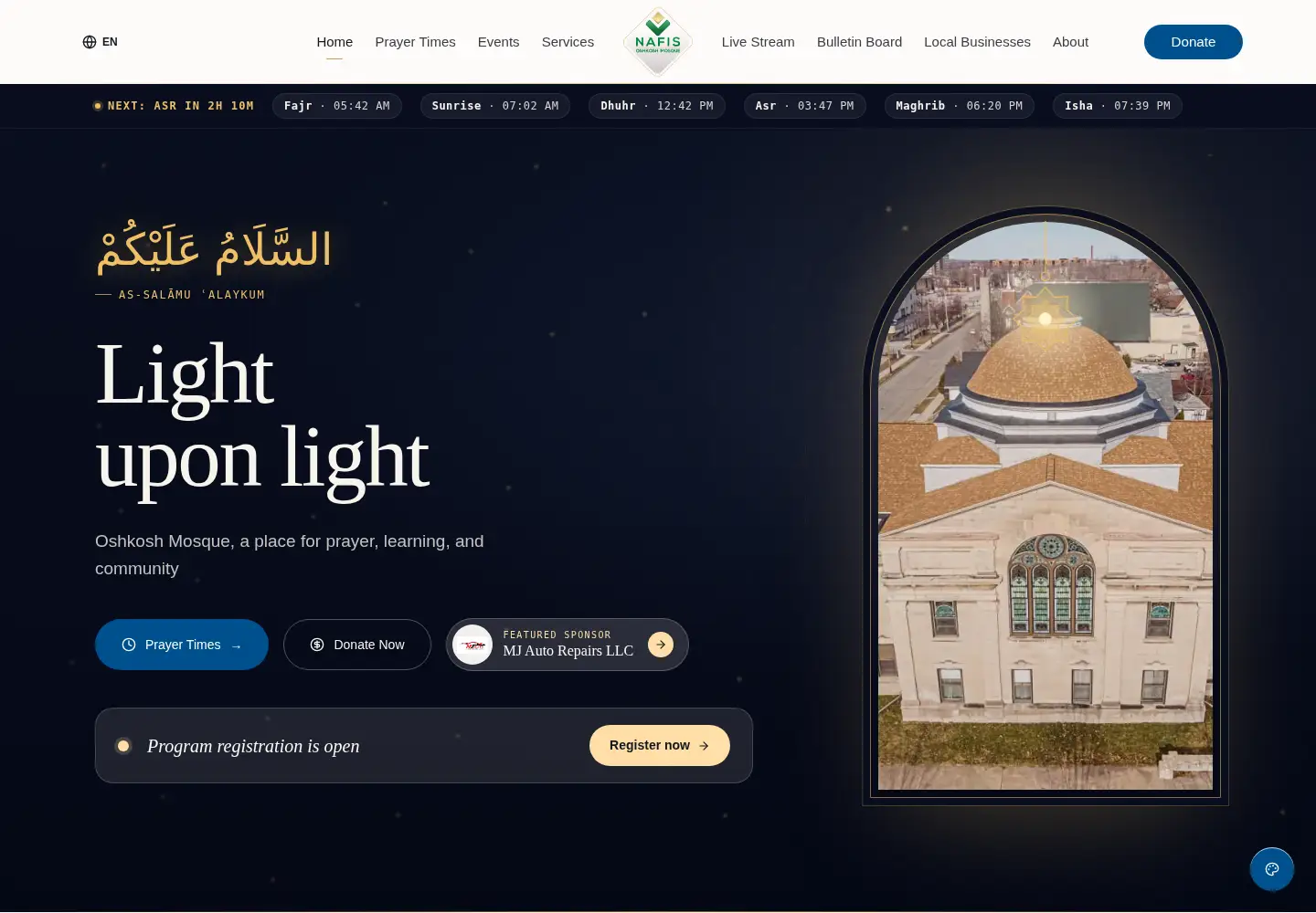 Screenshot of oshkoshmosque.us