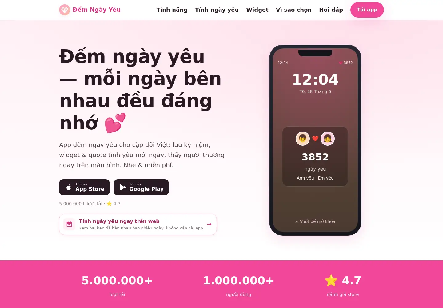 Screenshot of demngayyeu.vn