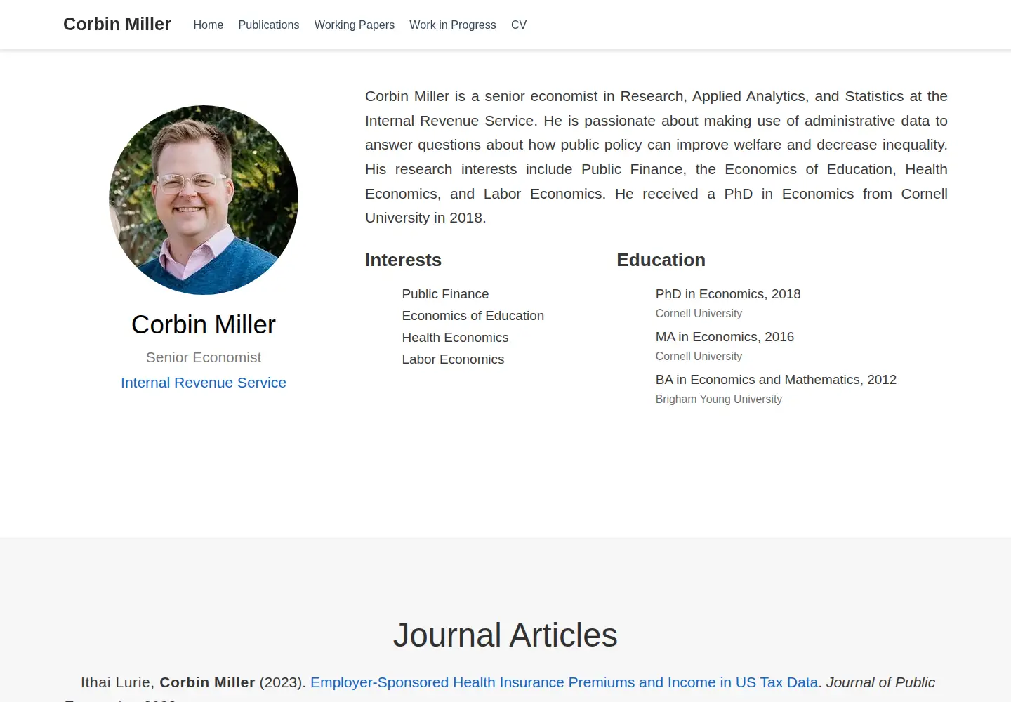 Screenshot of corbinmiller.website