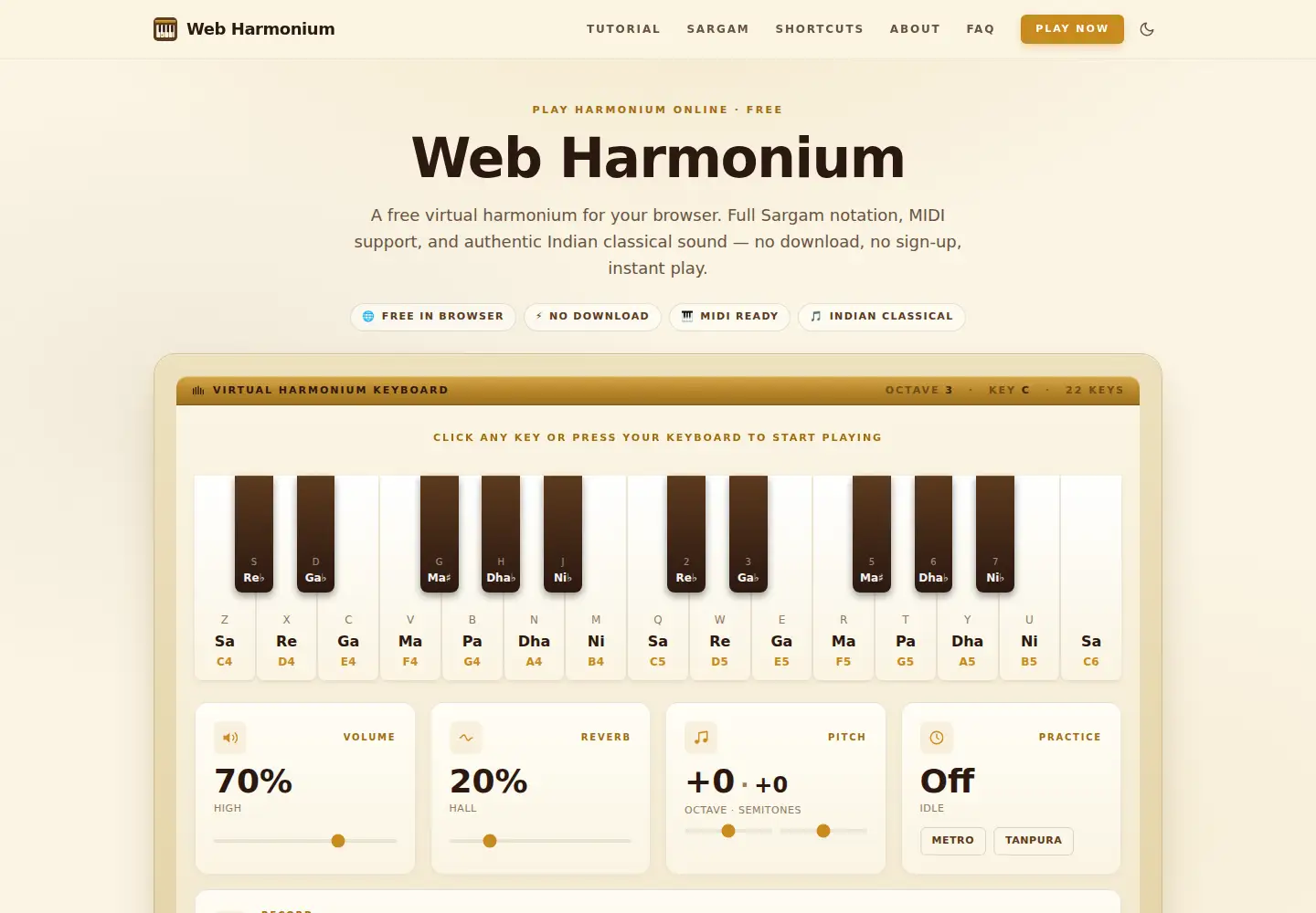 Captured homepage of webharmonium.xyz in the current scan