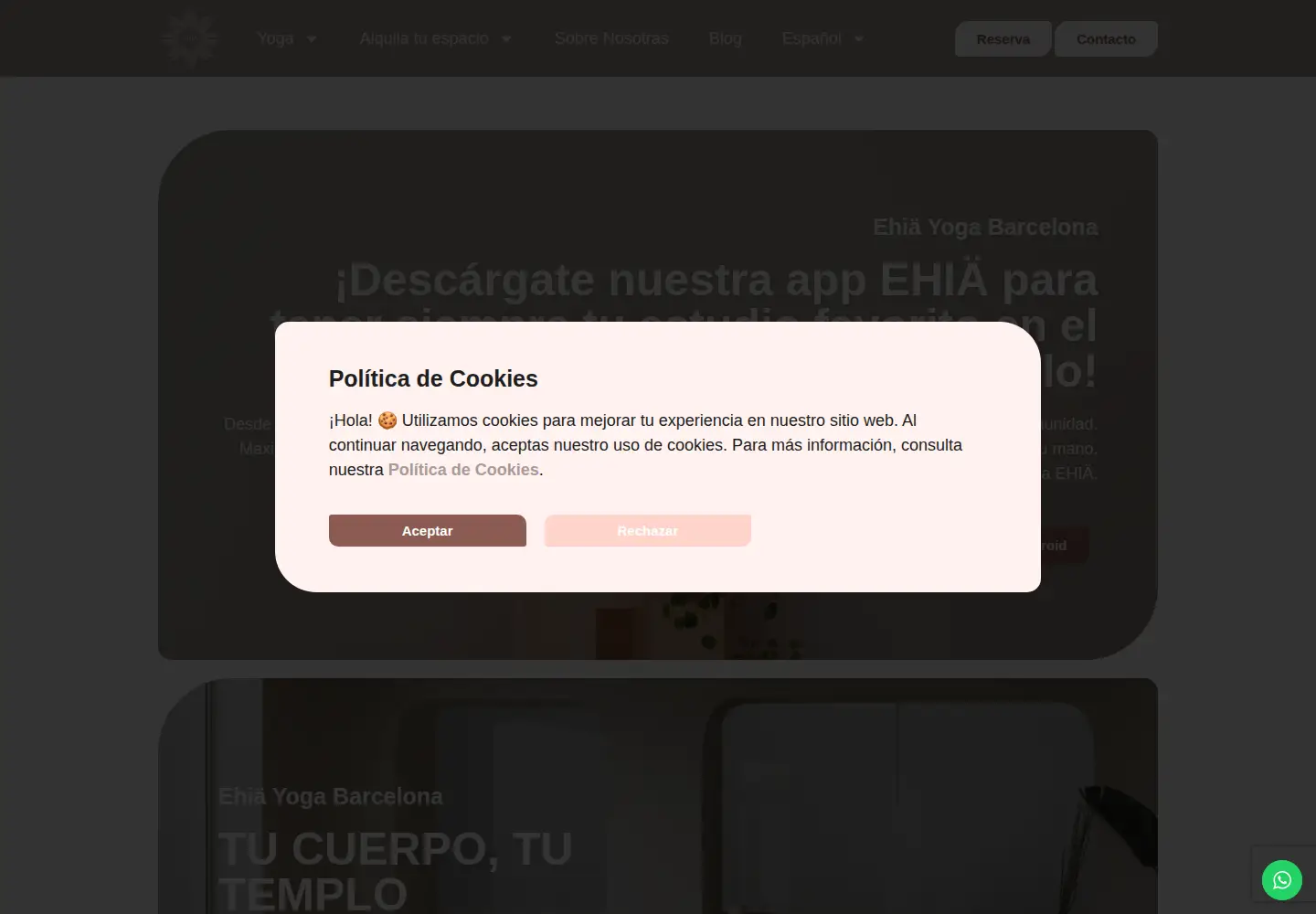 Captured homepage of ehia.yoga in the current scan